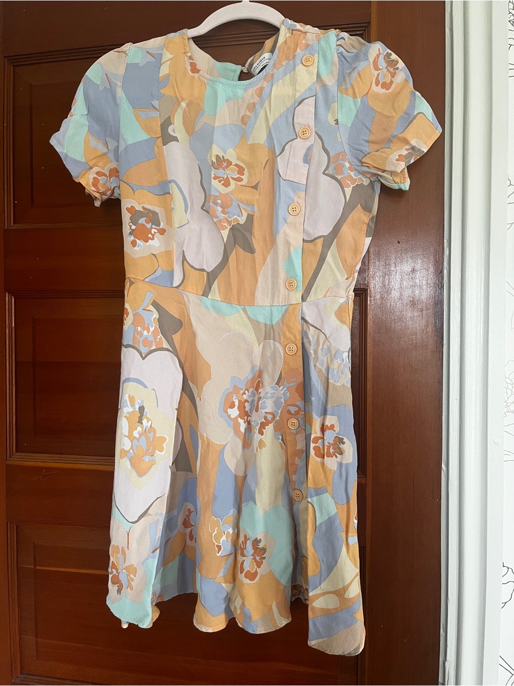 Zara Woman Pastel Floral-Print Sleeveless Dress in Mint, Yellow & Blue